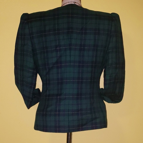 Vintage Green Tartan Wool Blazer - Picture 3 of 5